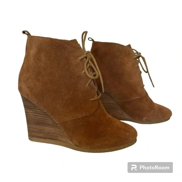 Steve Madden Danni Cognac Suede Wedge Lace Up Booties Size 9.5 - Picture 1 of 12